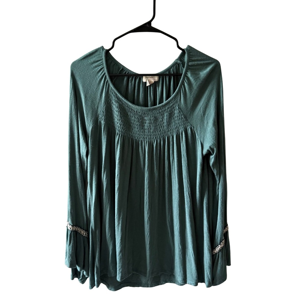 Madison & Berkeley Green Smocked Square Neck Bell Sleeve Boho Top Large